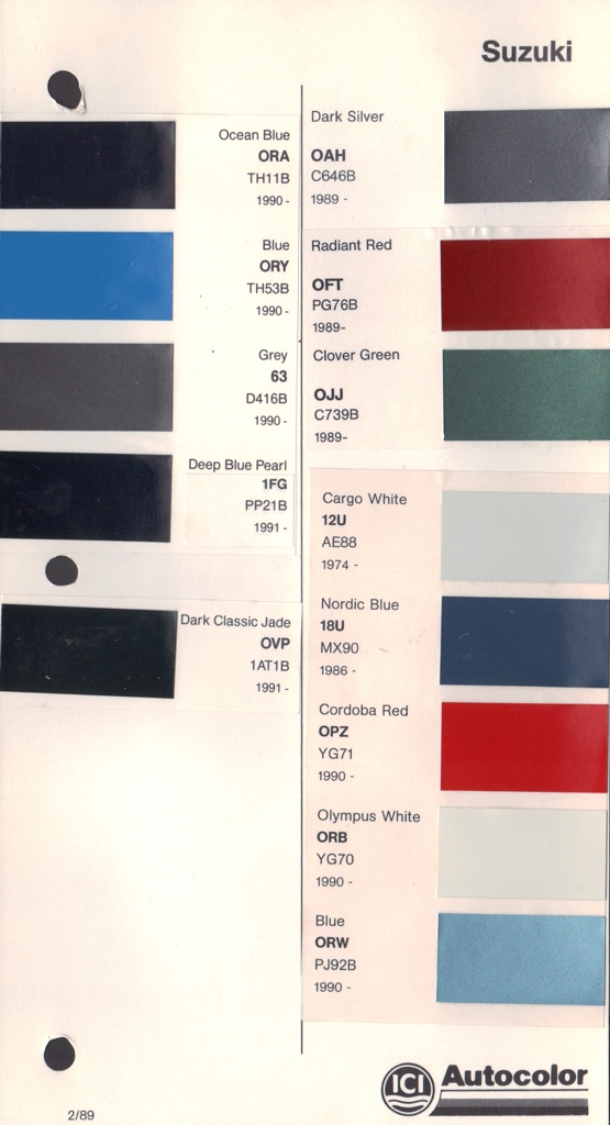 1989 - 1994 Suzuki Paint Charts Autocolor